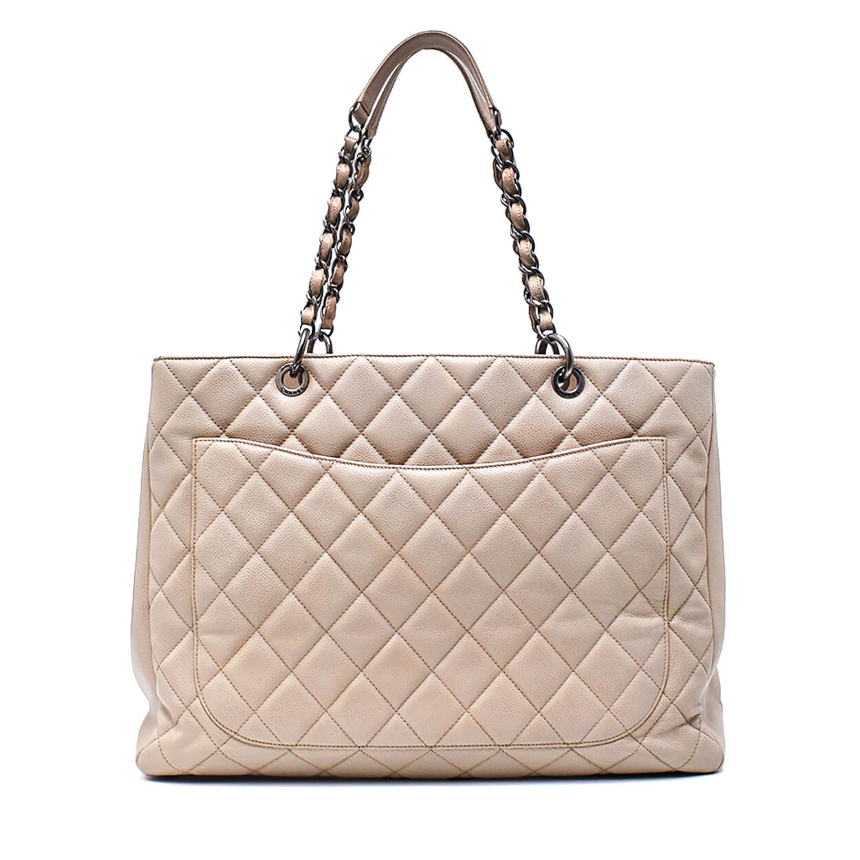 Chanel - Light Beige Quilted Caviar Leather XL (GST)  Grande Shopping Tote Bag